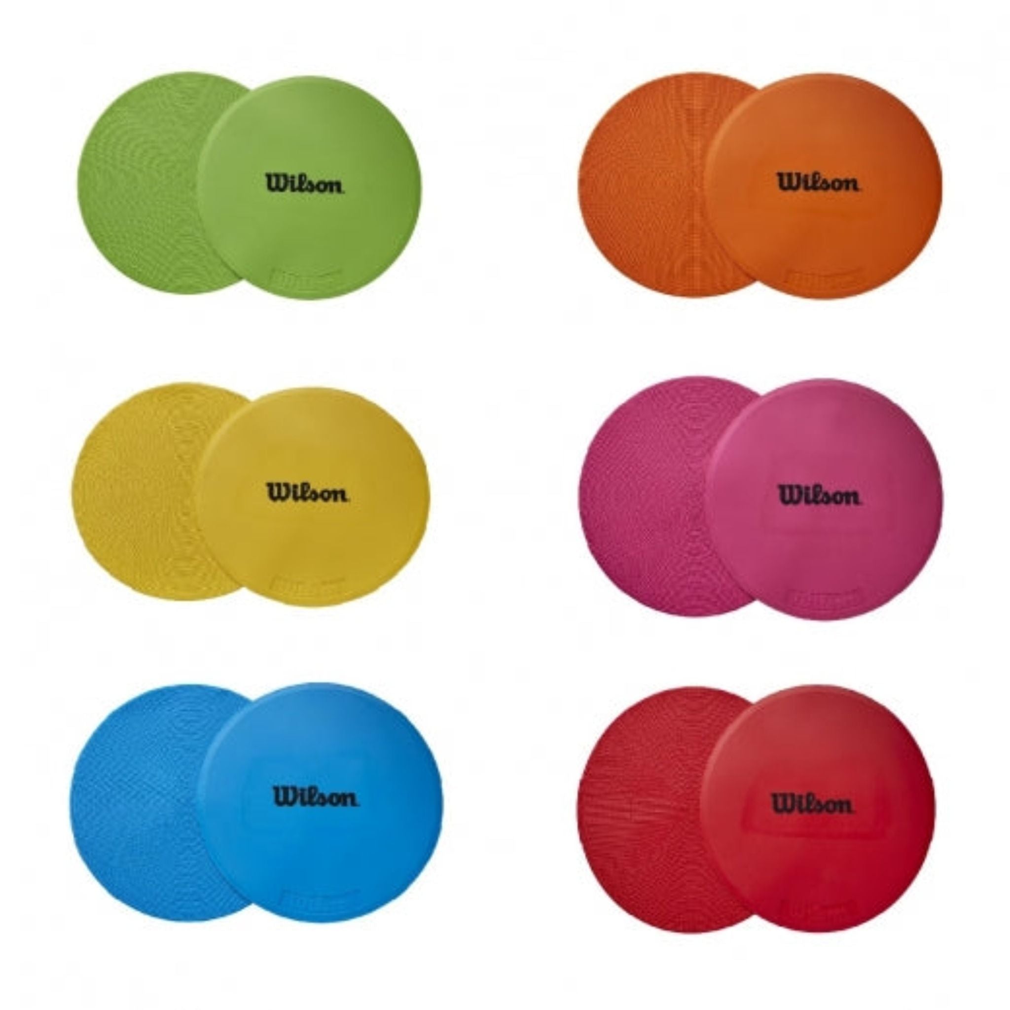 Set aus 6 bunten Marker-Spots in verschiedenen Farben, rutschfest und haftend, ideal für Street-Racket-Spiele.