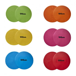Set aus 6 bunten Marker-Spots in verschiedenen Farben, rutschfest und haftend, ideal für Street-Racket-Spiele.